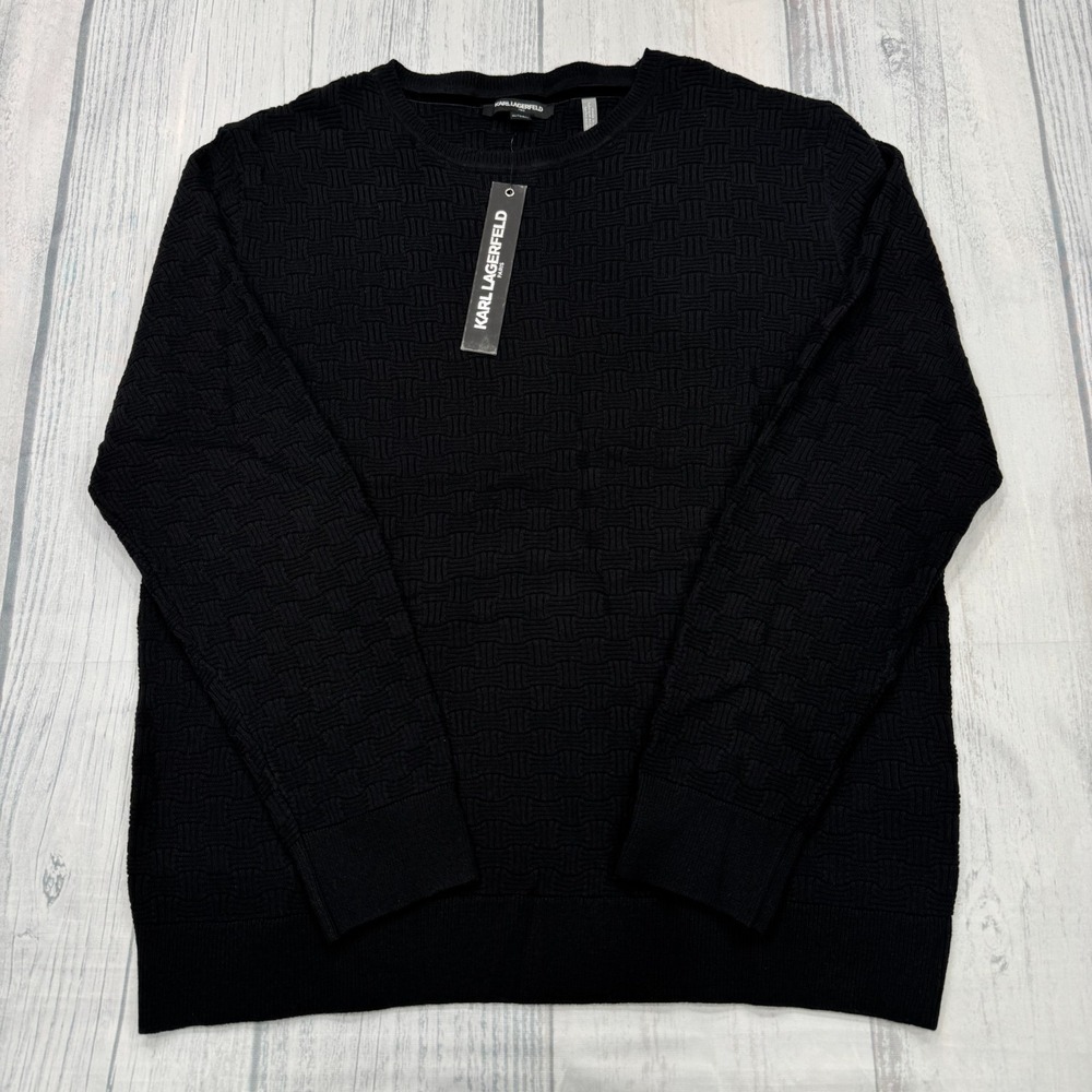 NWT KARL‎ LAGERFELD Paris Crewneck Sweater XL Black Geometric Pullover Mens $99